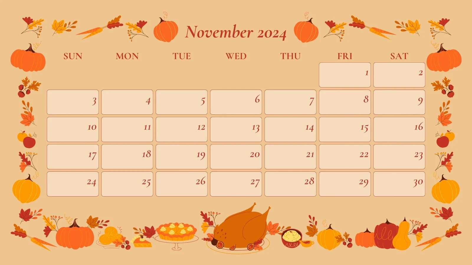 Printable Blank 30-Day Calendar Earthtones