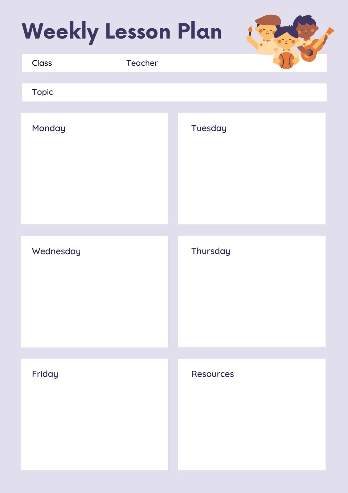 Page 3 Free Printable Kindergarten Lesson Plan Templates Canva