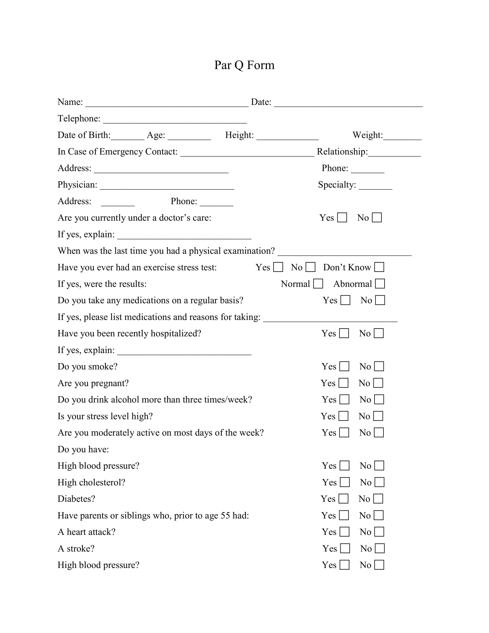 Par Q Form Download