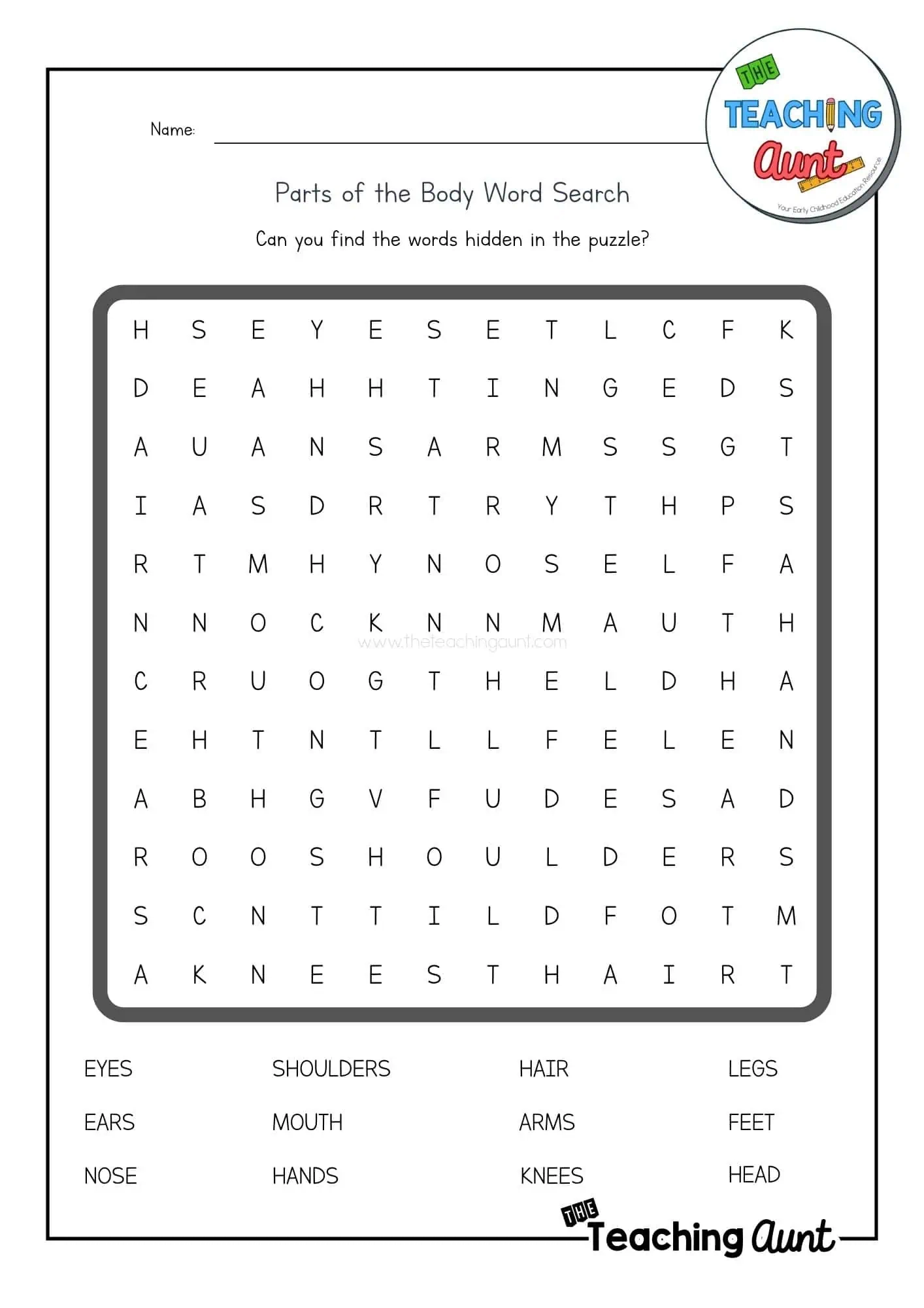 Human Body Printable Worksheets
