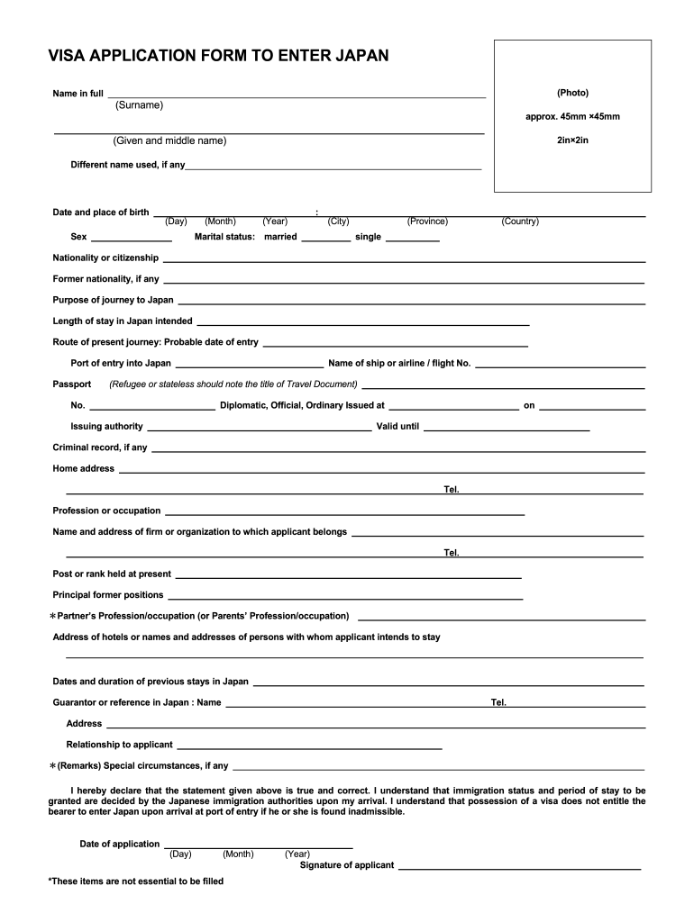 Japan Visa Application Form Latest