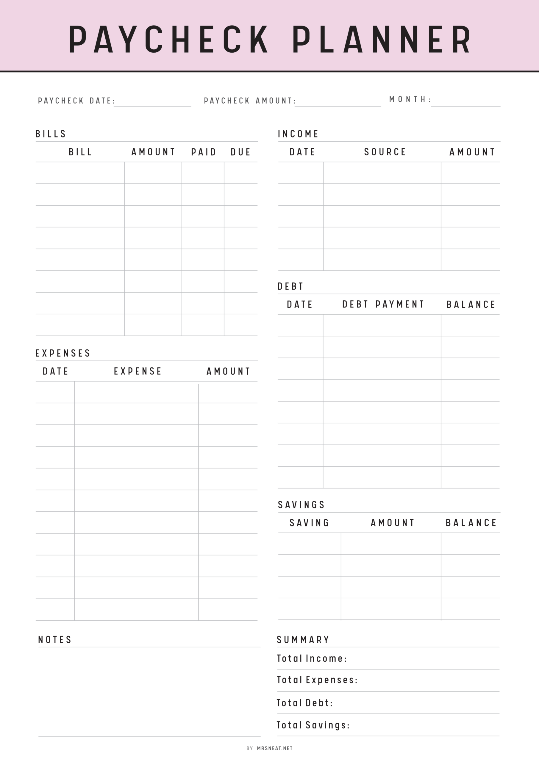 Budget By Paycheck Printable