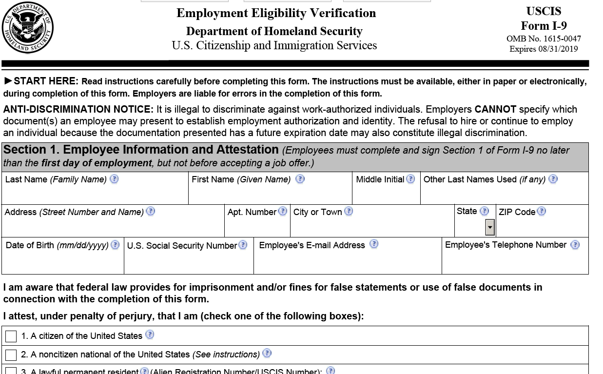 PDF Of I 9 Form 2016 Employment Eligibility