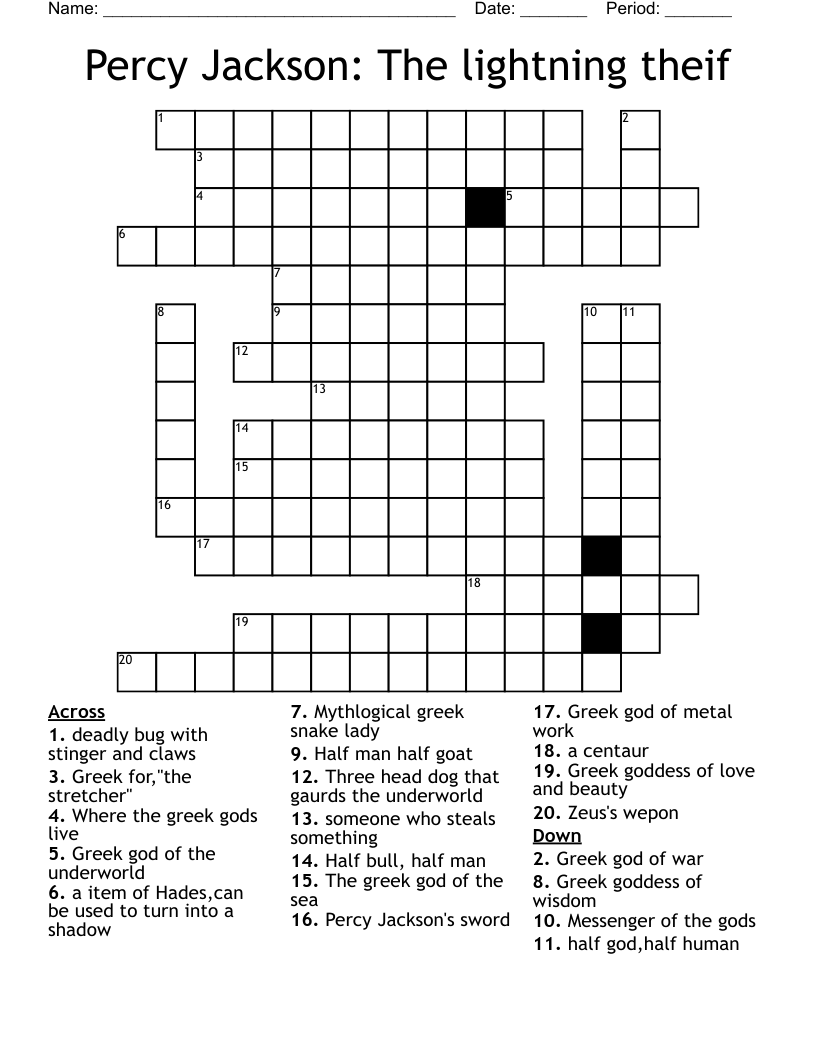 Printable Percy Jackson Crossword Puzzles