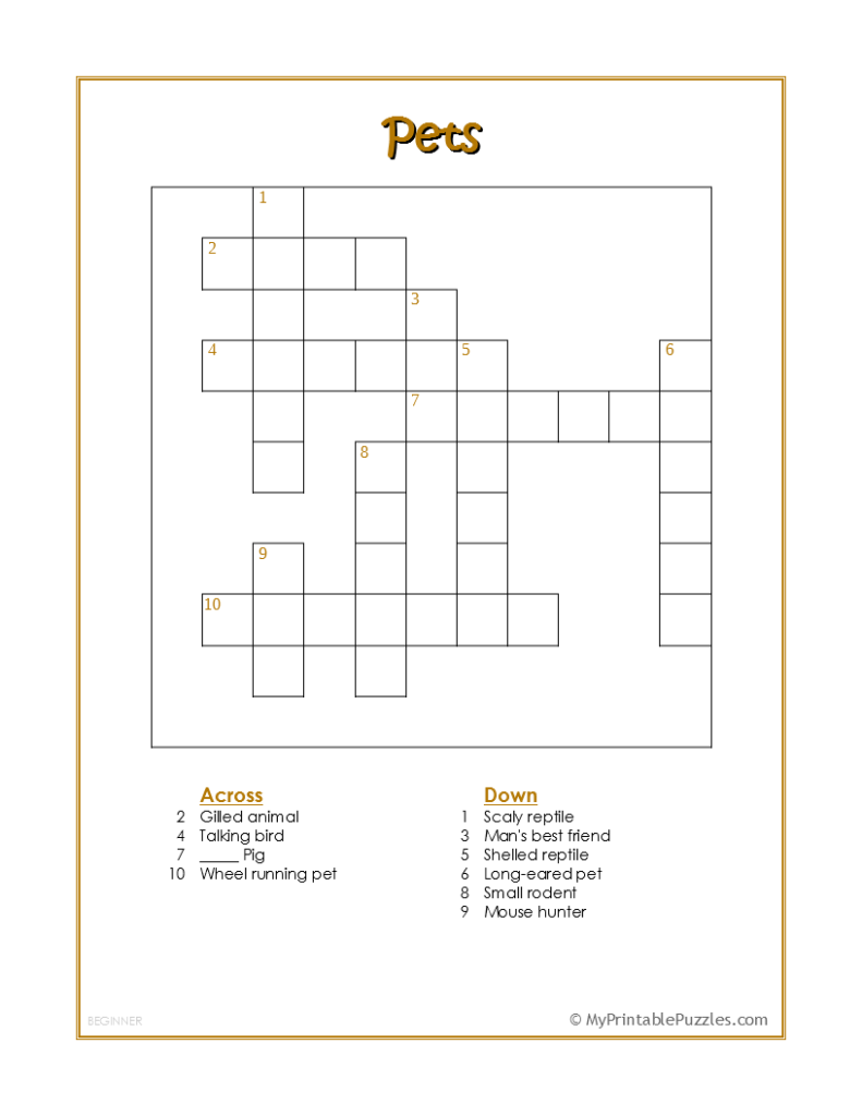 Beginner Easy Crossword Puzzles Printable