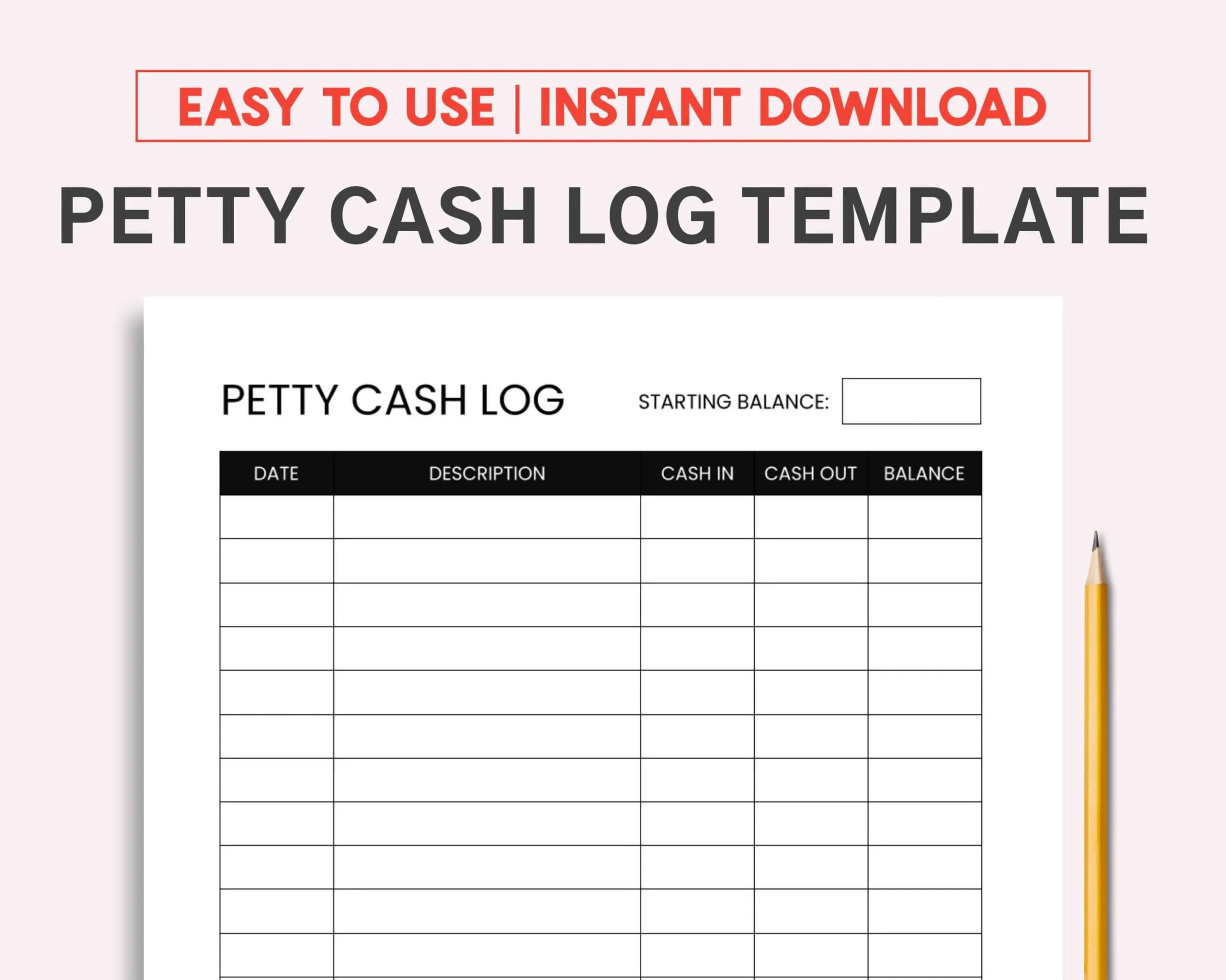 Petty Cash Log Printable And Fillable PDF Template Etsy UK