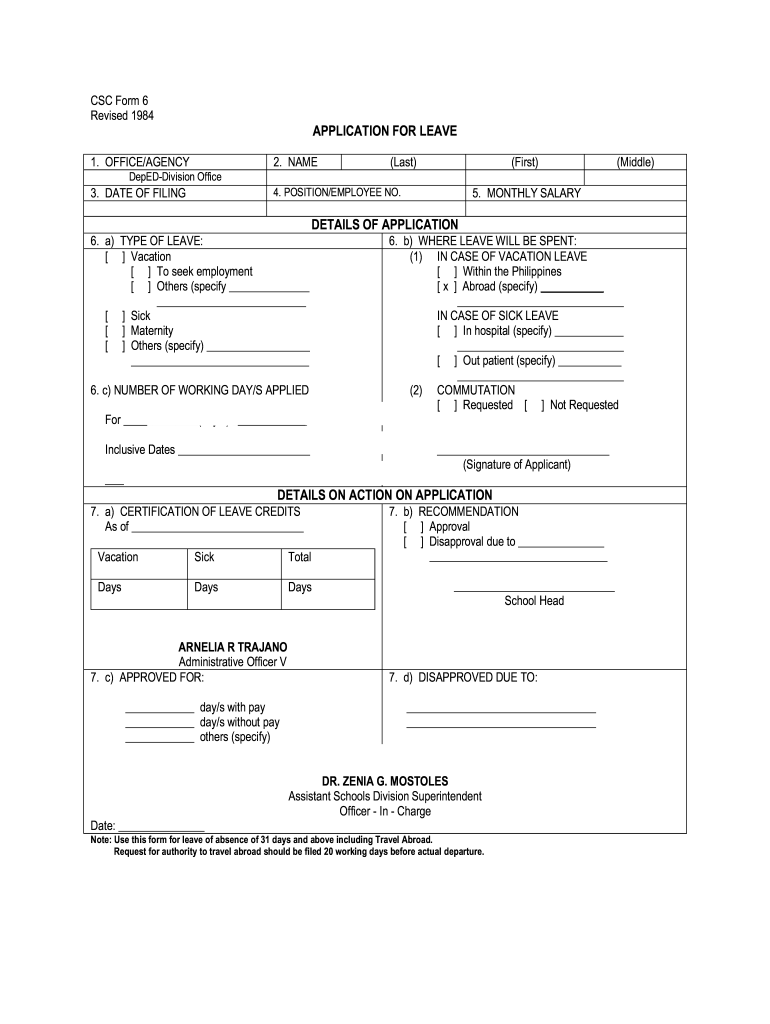 PH CSC Form 6 City Fill Online Printable Fillable Blank 