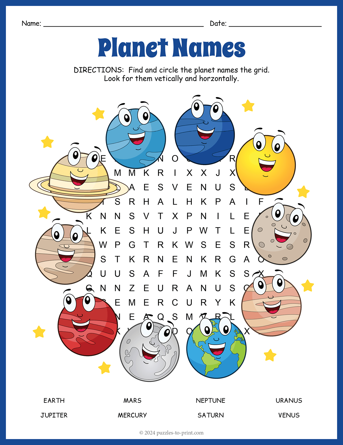 Planets Word Search