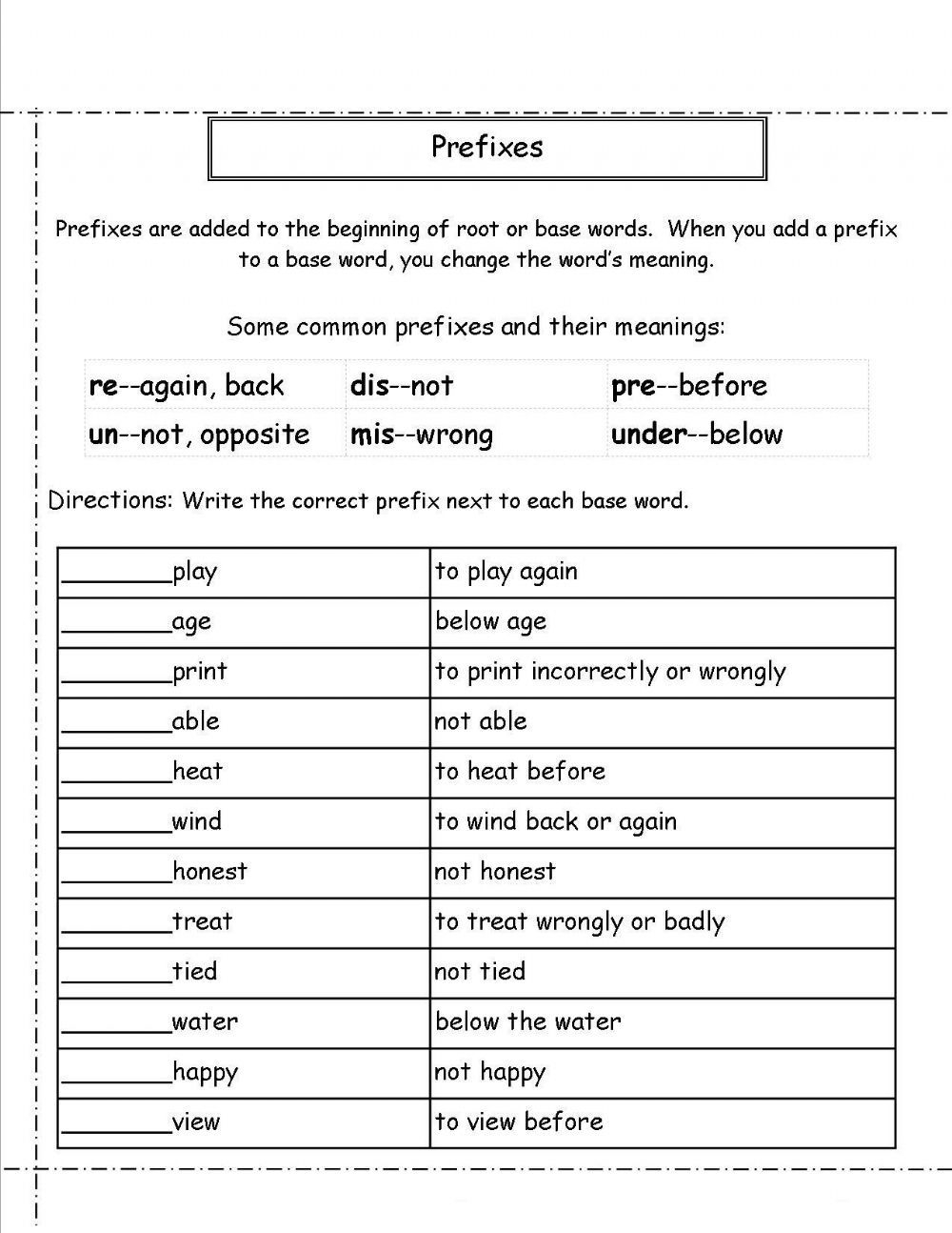 Prefixes Online Worksheet For 2nd Grade