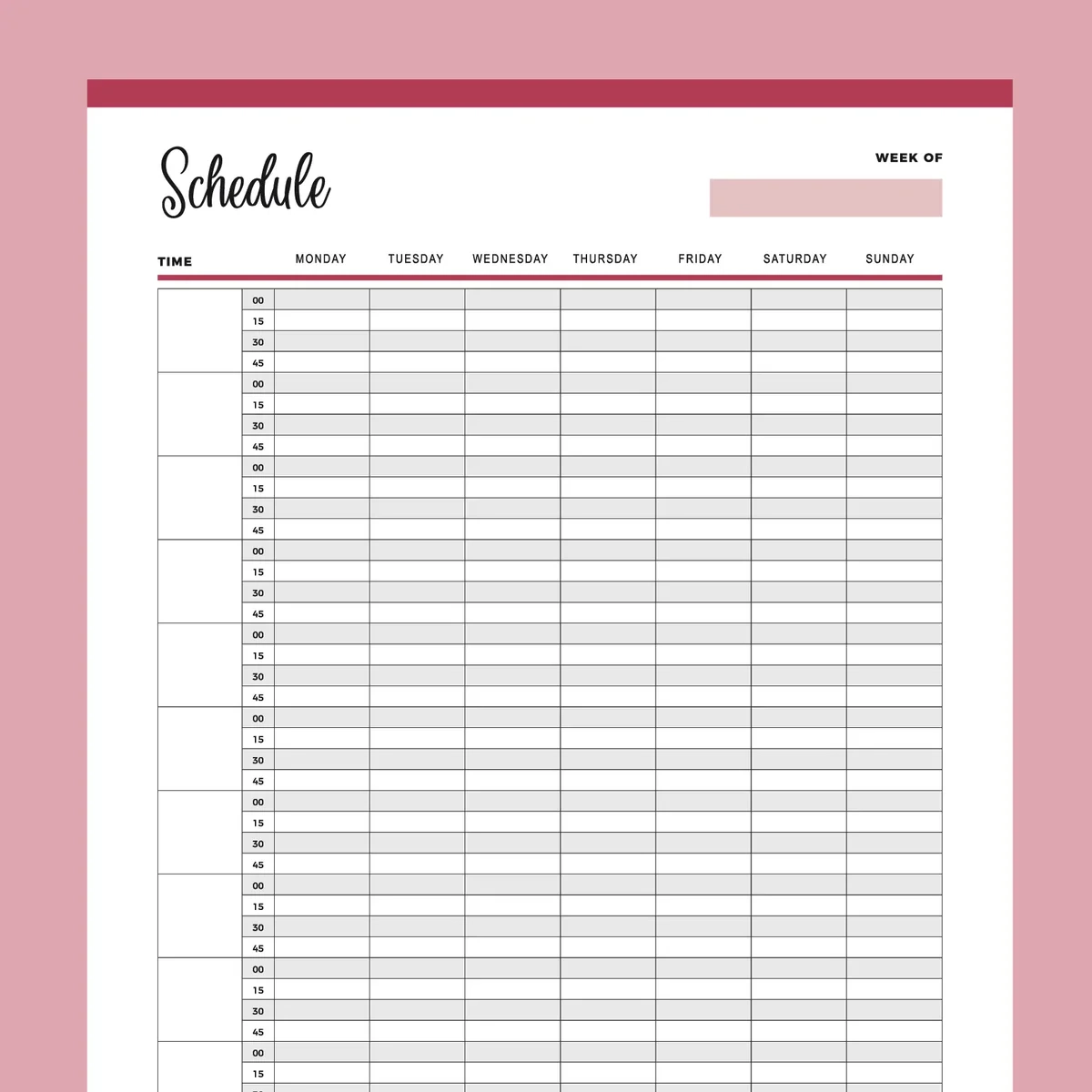 Printable 15 Minute Schedule Instant Download PDF A4 And US Letter