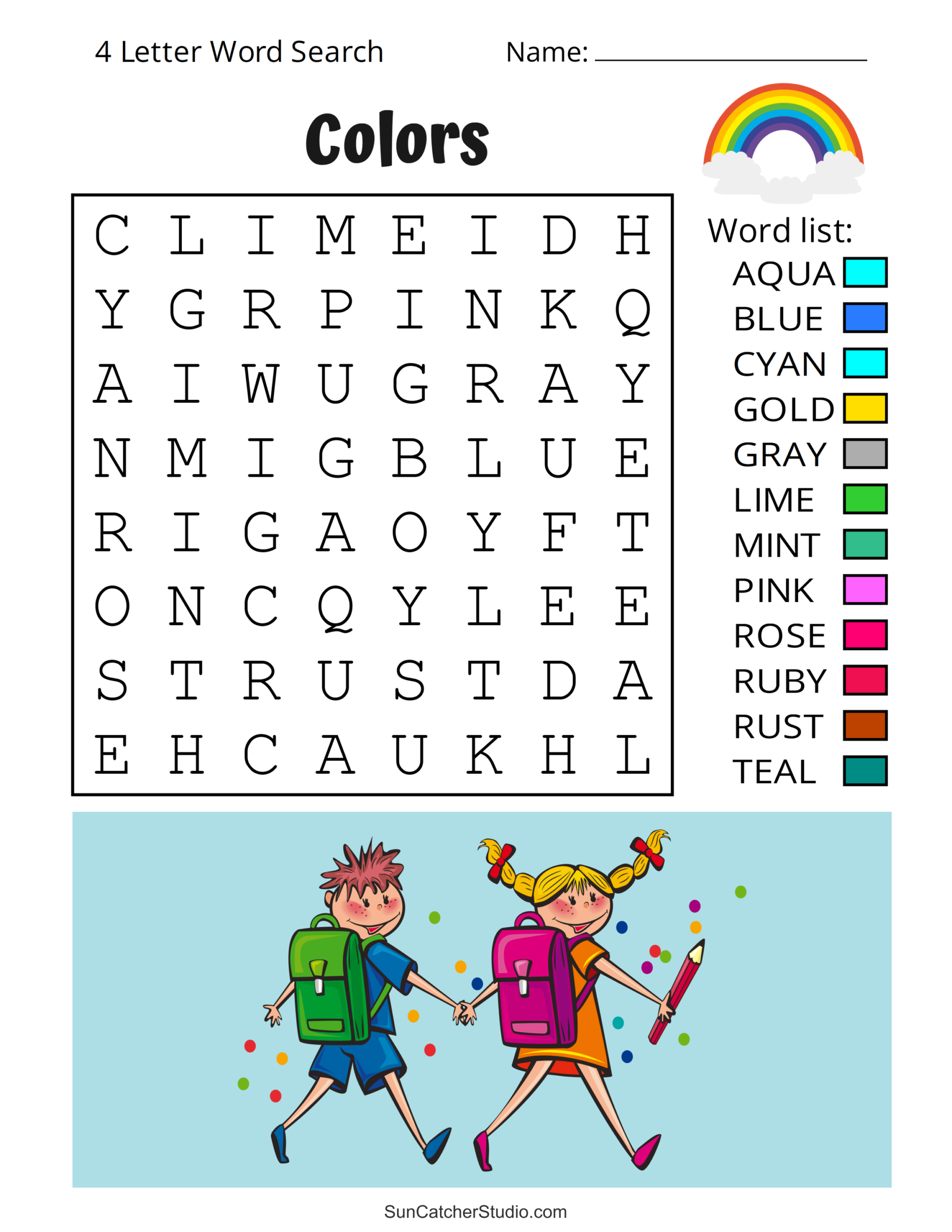 Free Printable Word Search Colors