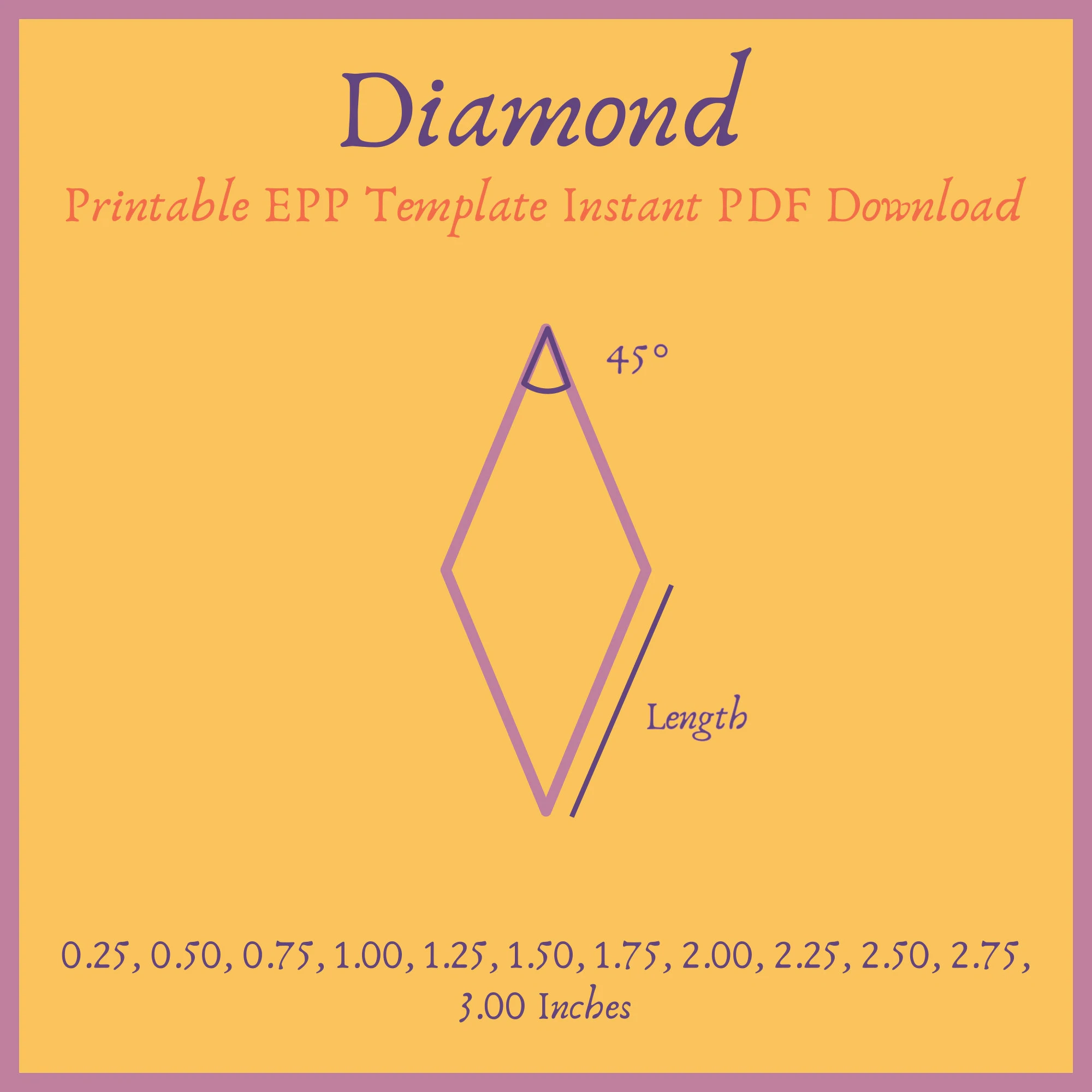 Printable 45 Degree Diamond EPP Template Instant PDF Download 