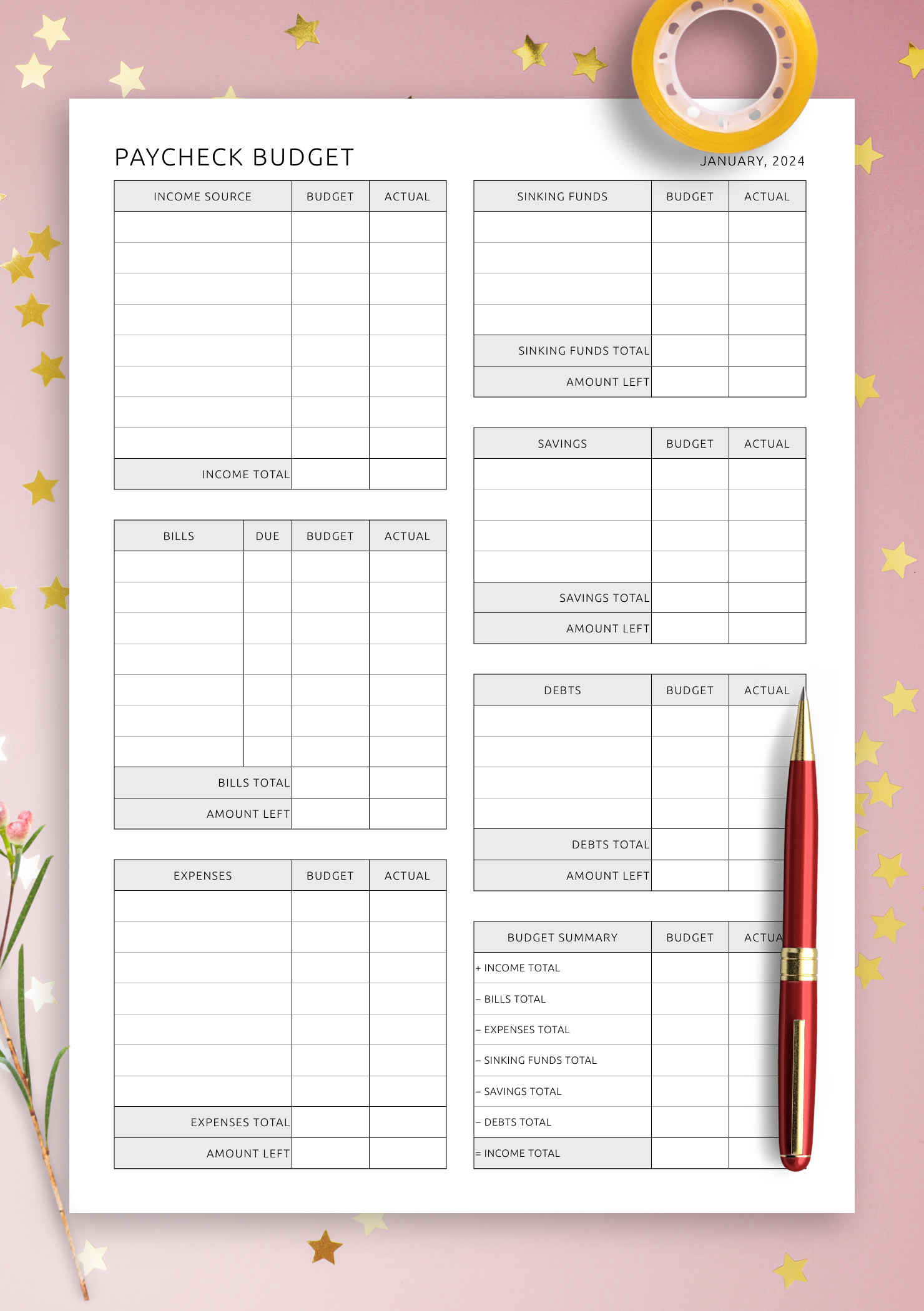 Budget Template Printable Free