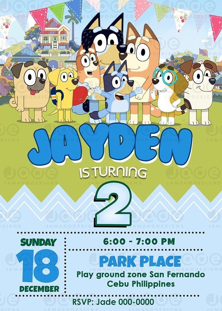 Printable Bluey Birthday Invitation 4 X 6 Or 5 X 7 FREE BACKSIDE 