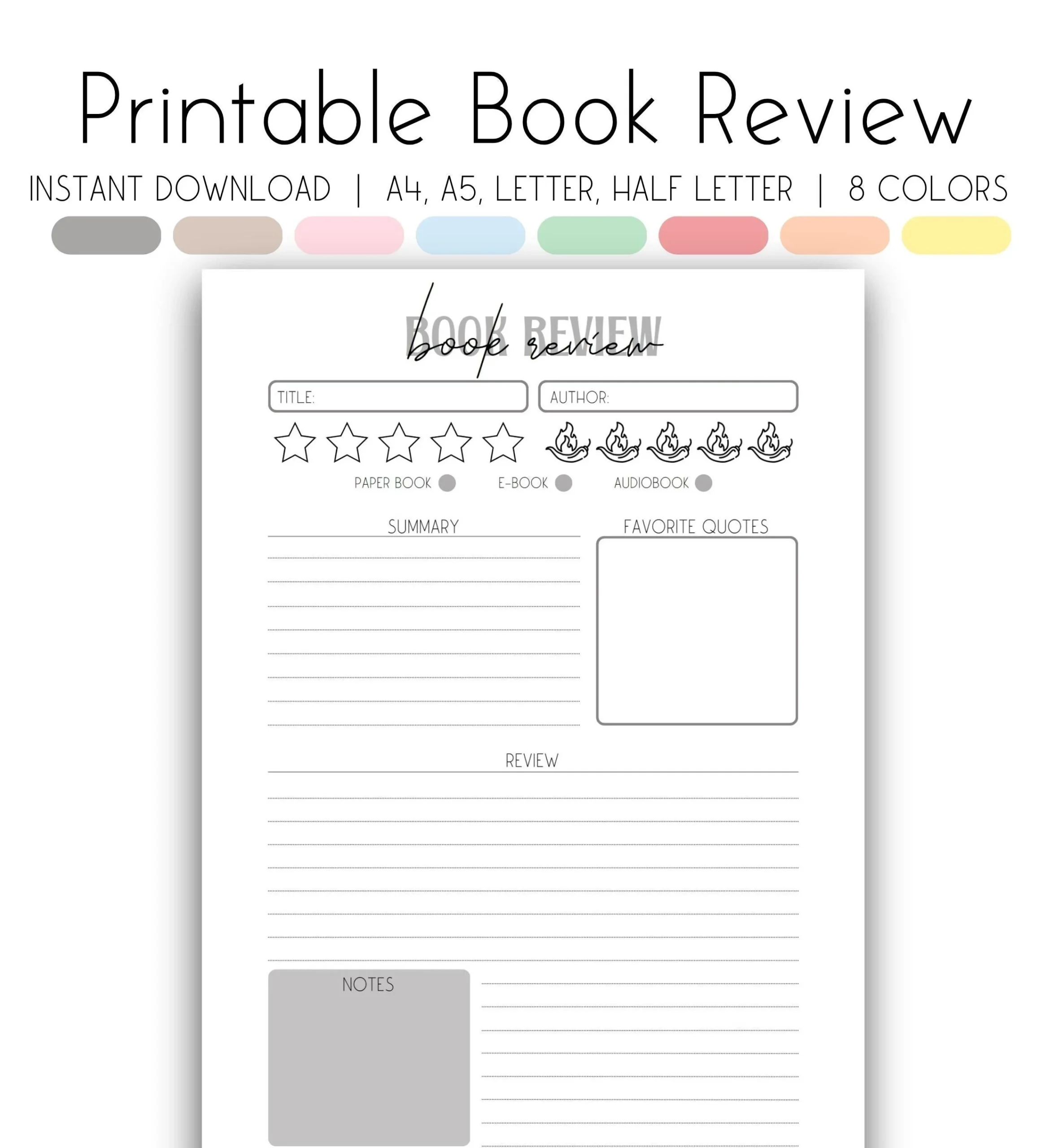 Book Review Template Printable