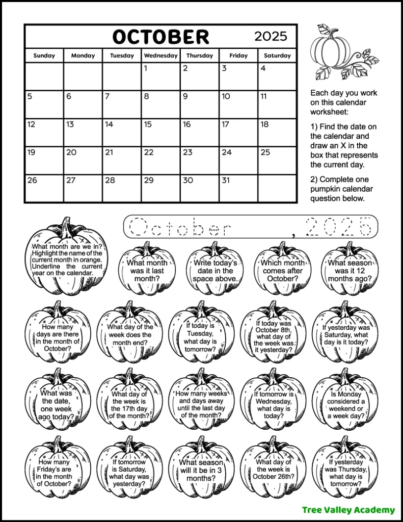 Free Printable Calendar Worksheets