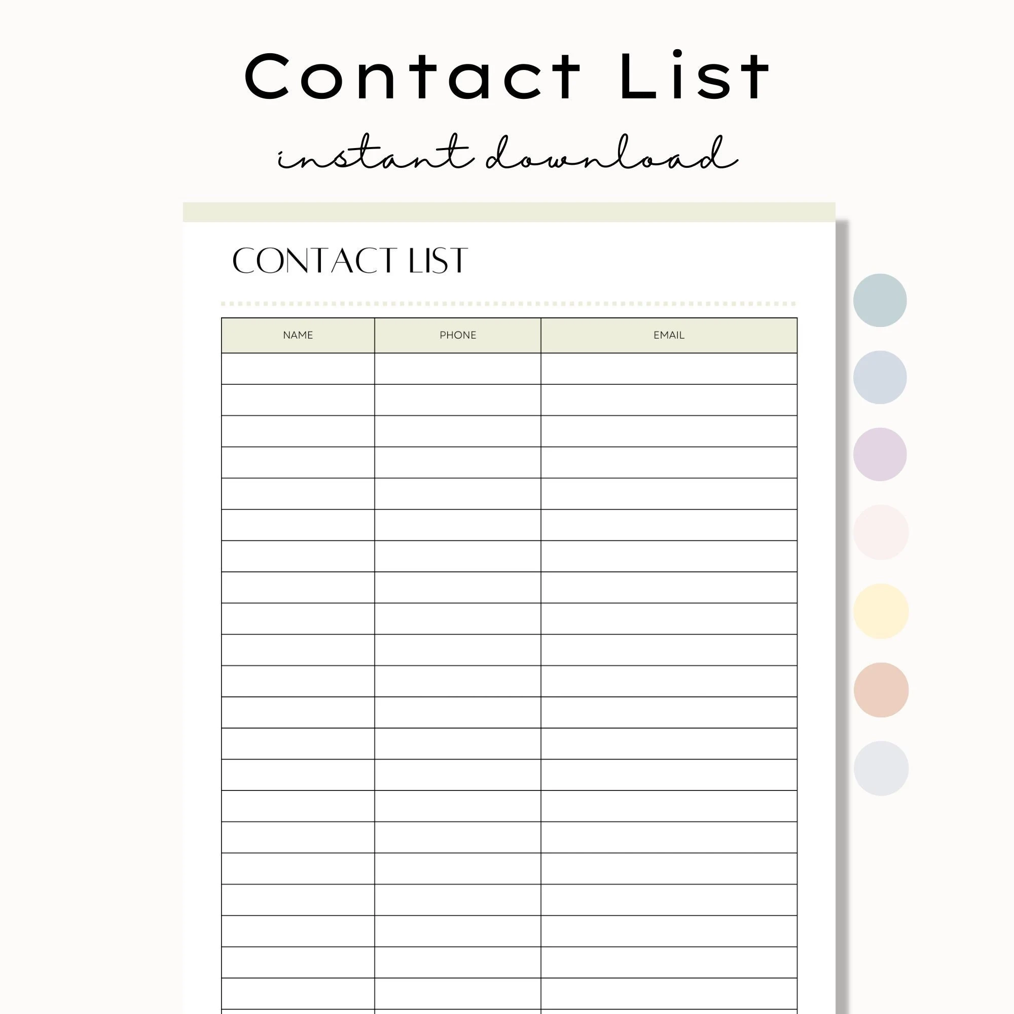 Printable Contact List Contact List Sheet Phone Number List 