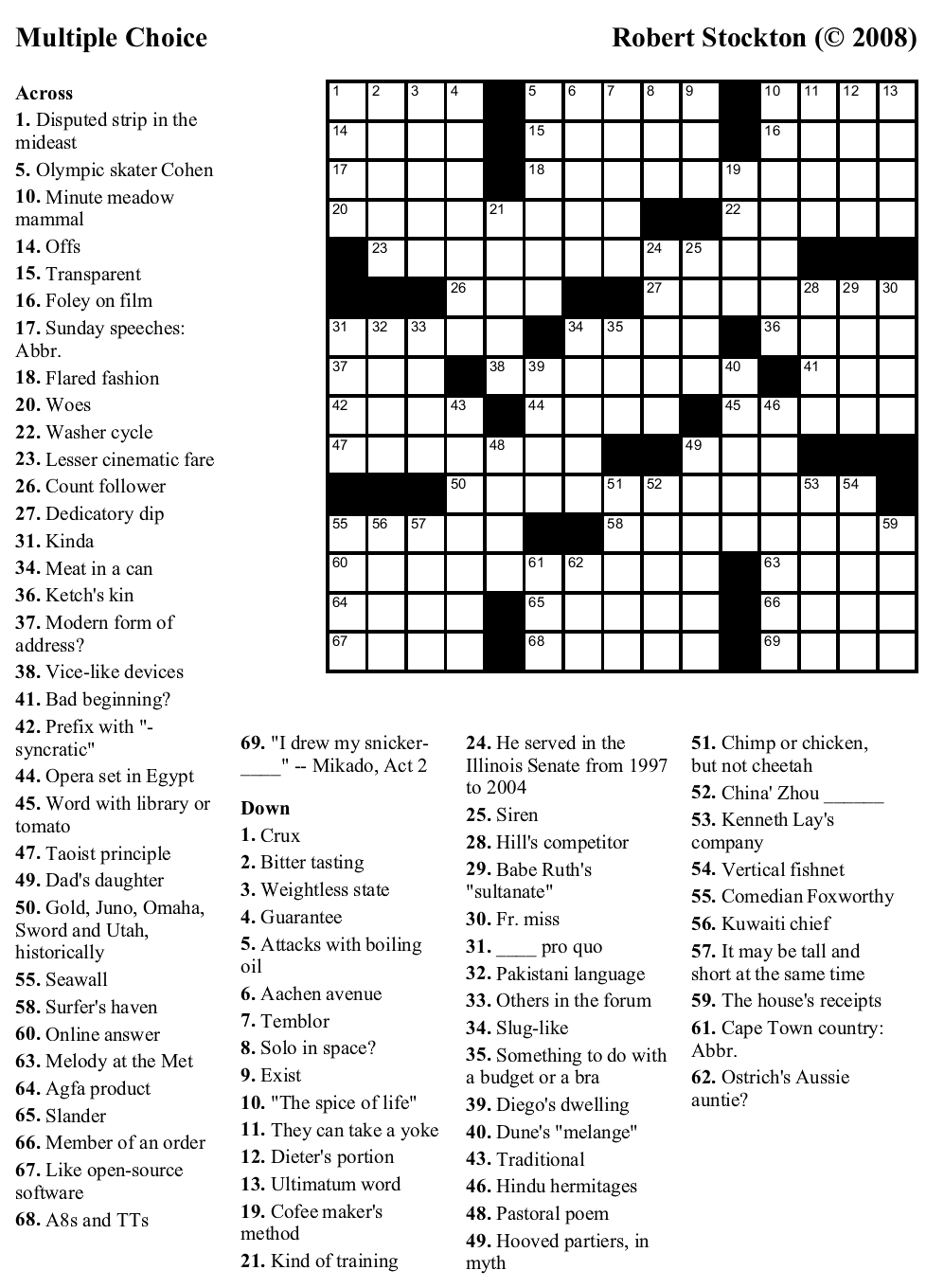 Trivia Crossword Puzzles Printable
