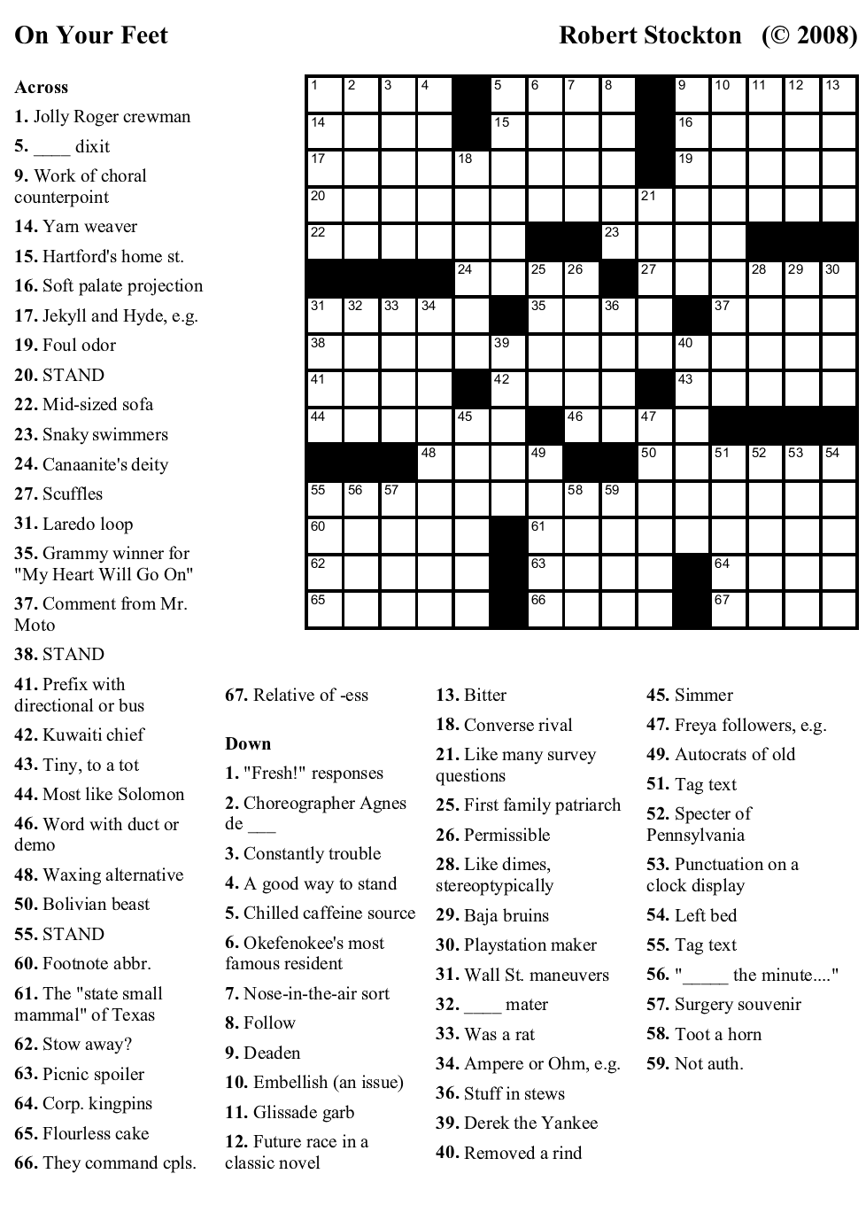 Foot Crossword Puzzle Printable