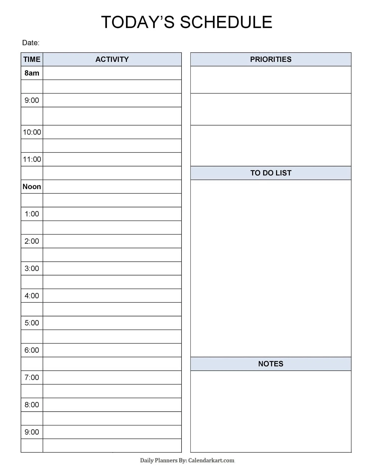 Daily Organizer Template Printable