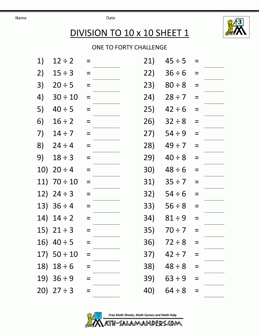 Printable Division Worksheets 3rd amp 4th Grade