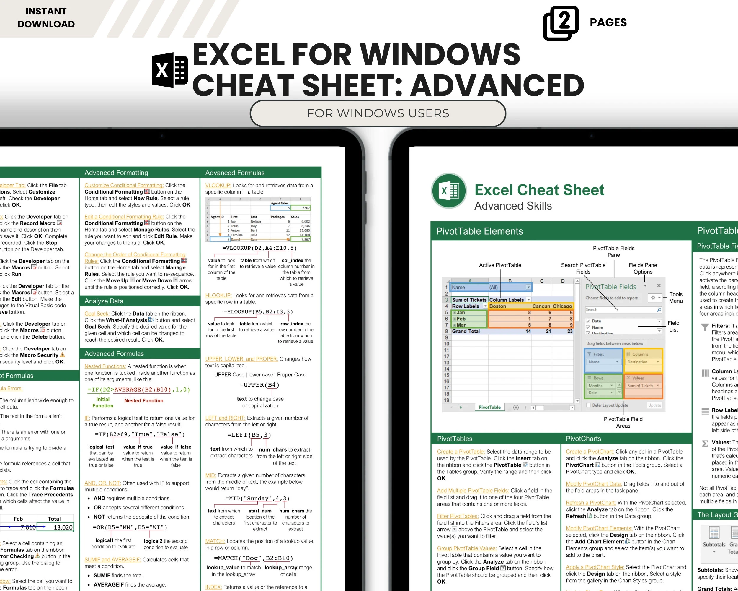 Excel Formula Cheat Sheet Printable Advanced