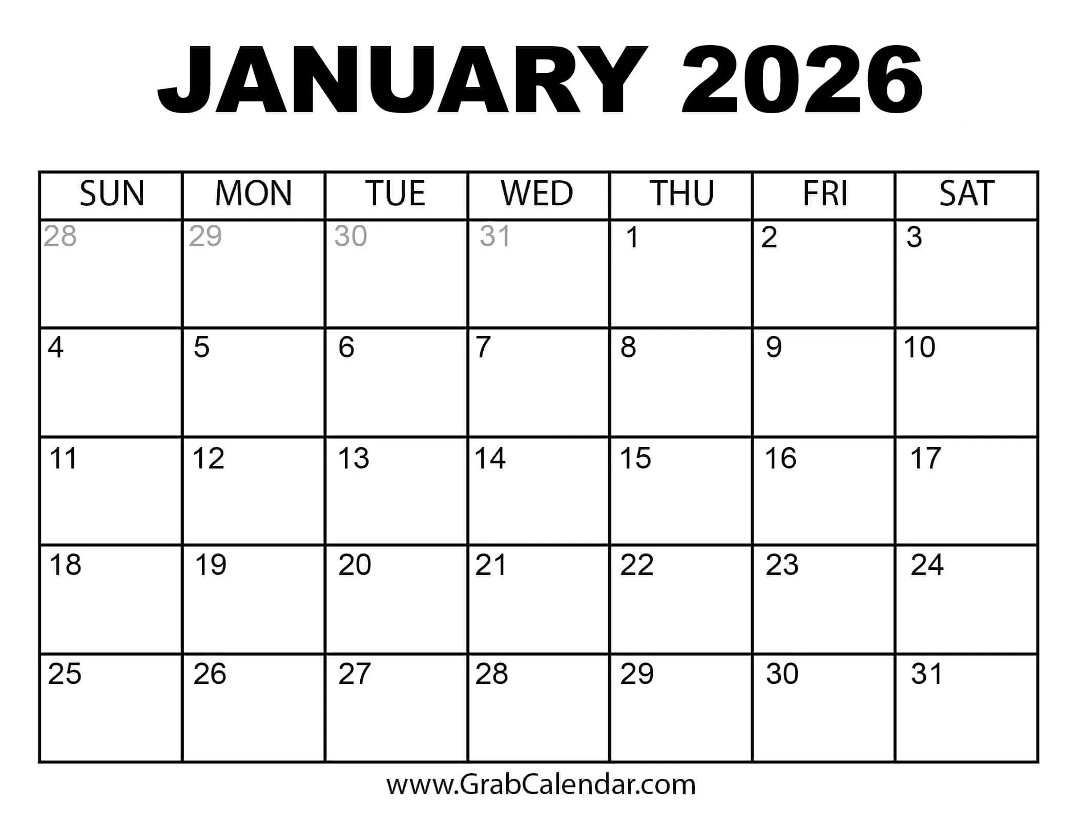 Blank Printable January Calendar