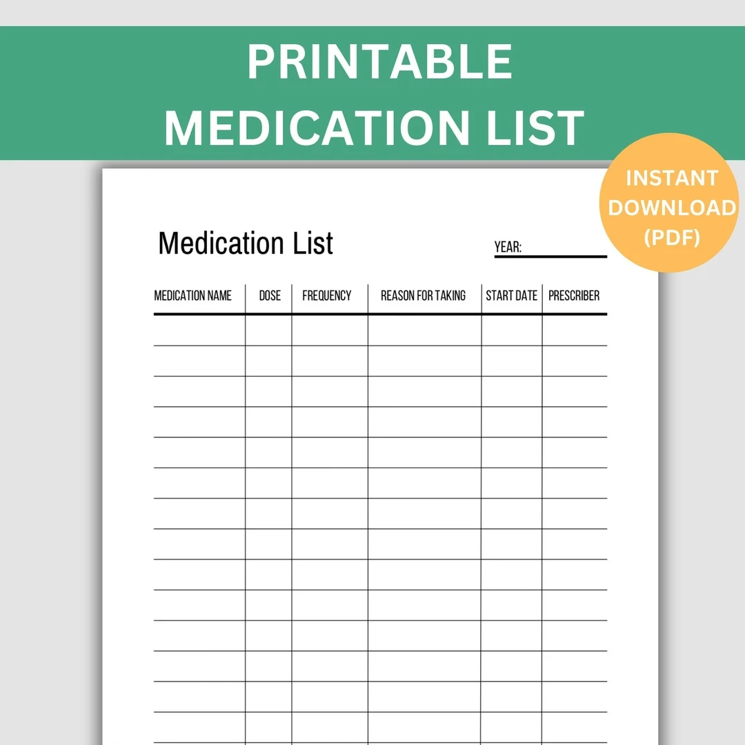 Printable Medication List Template Free