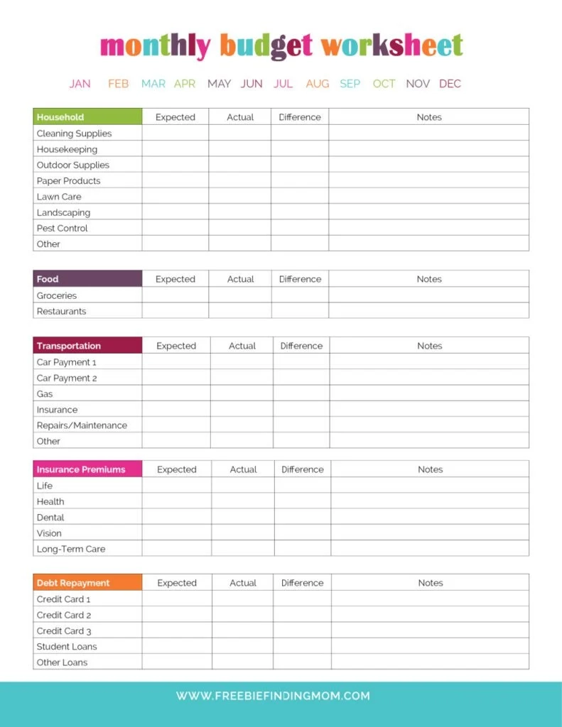 Printable Monthly Budget Worksheet Free