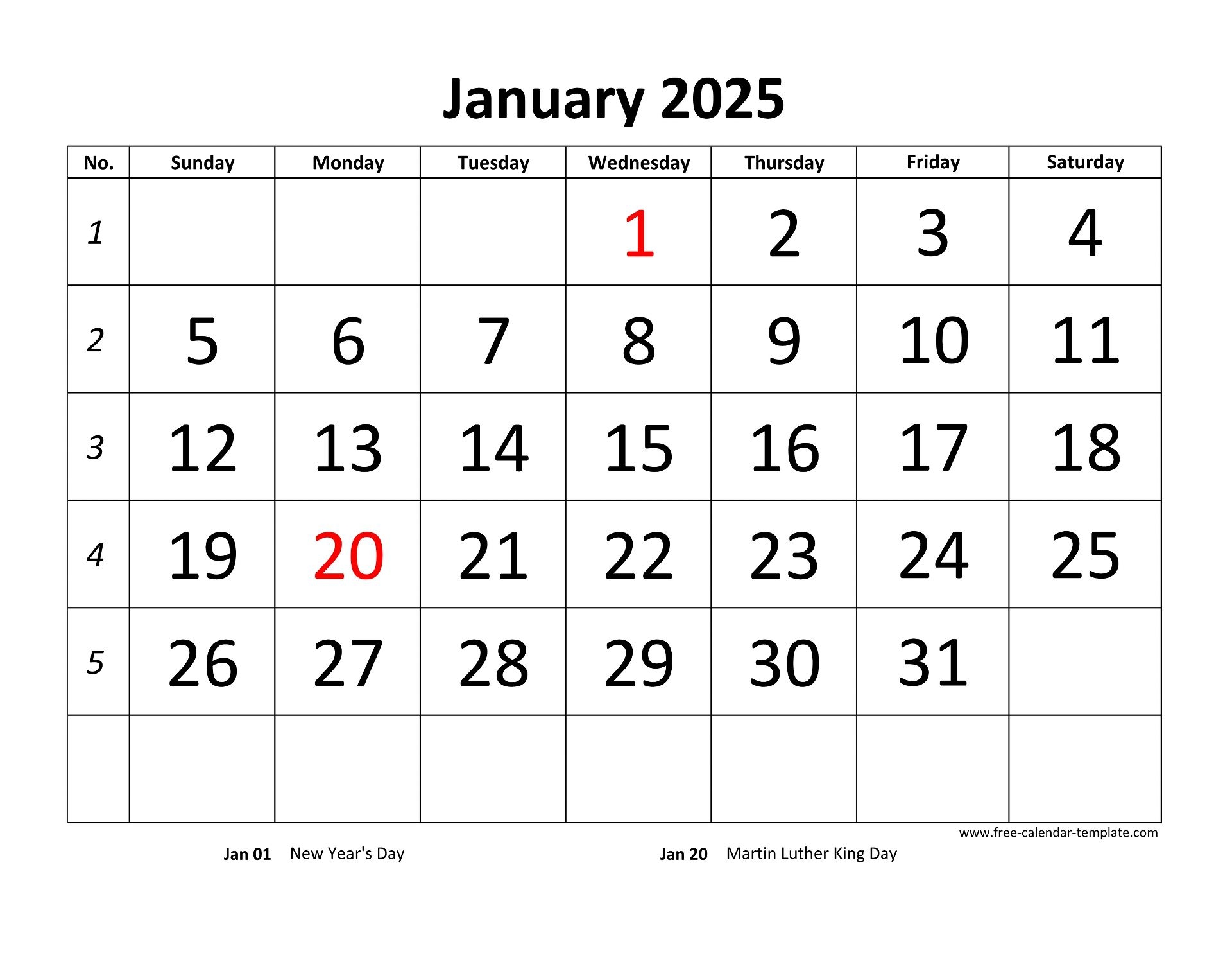Free Calendar Template 2025 Printable