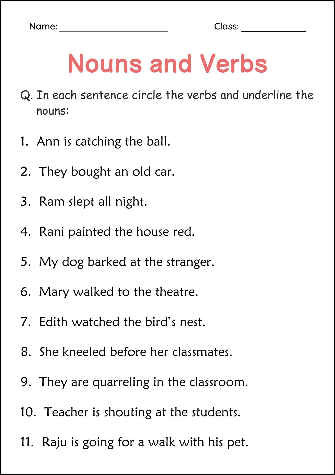 Printable Grammar Worksheets