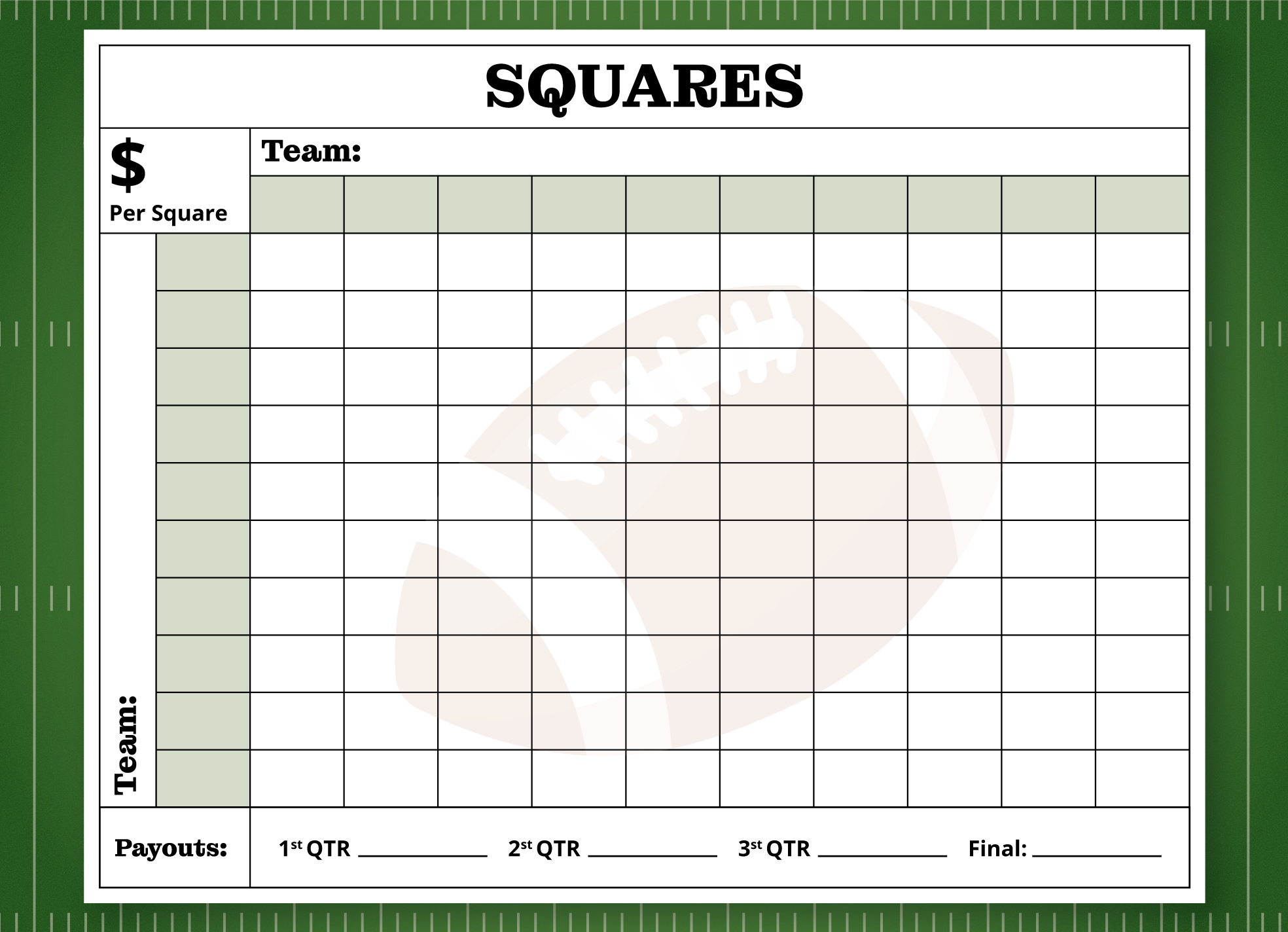 Free Printable Super Bowl Squares Template