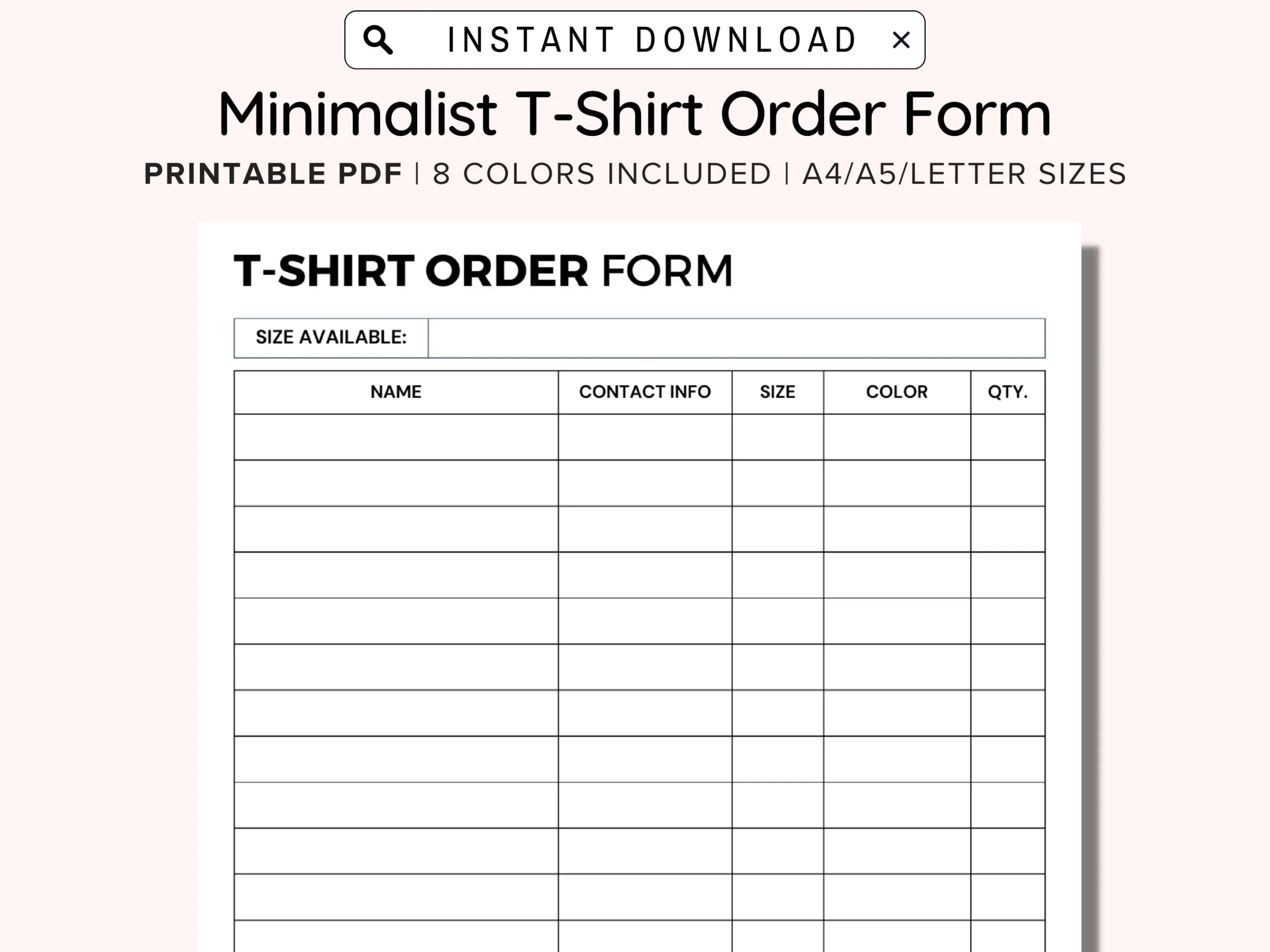 T Shirt Order Form Template Free Printable