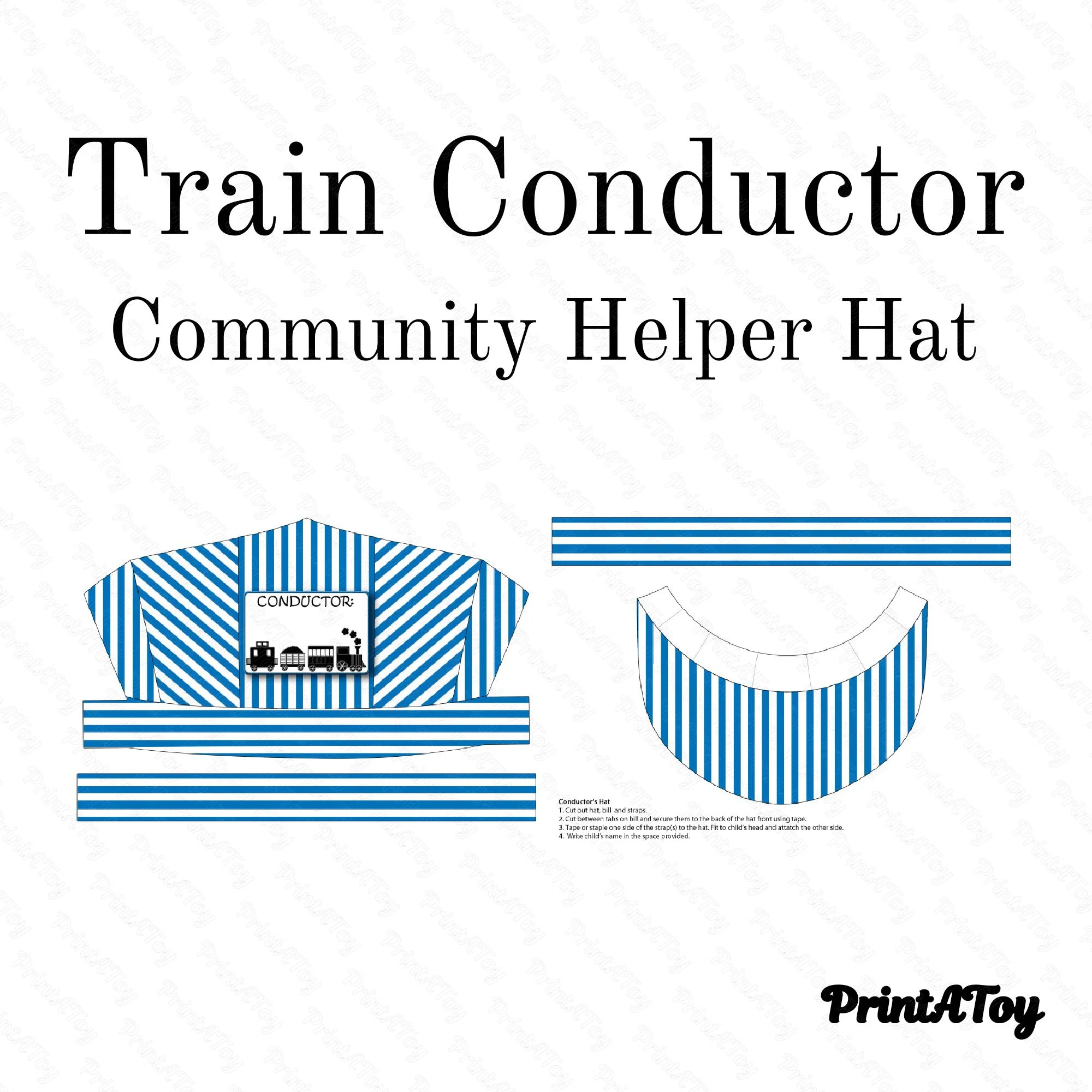 Printable Train Conductor s Hat Community Helper Dramatic Play 