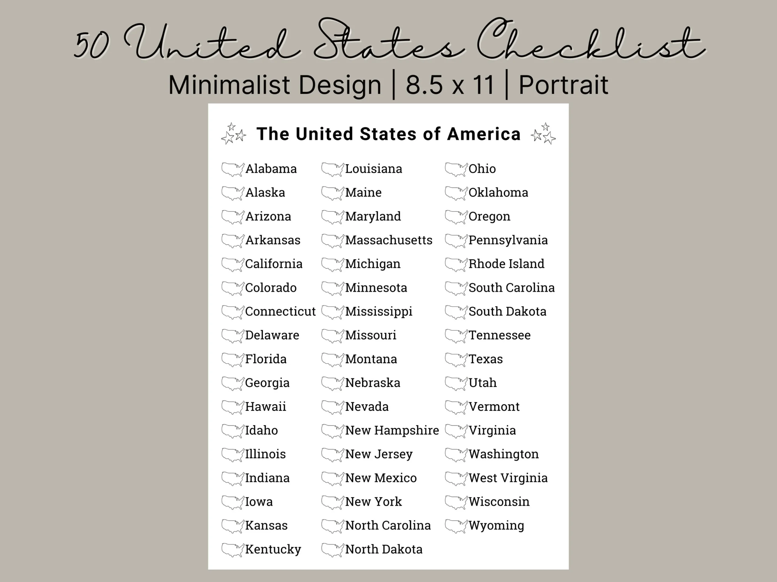 List Of 50 States Printable Free
