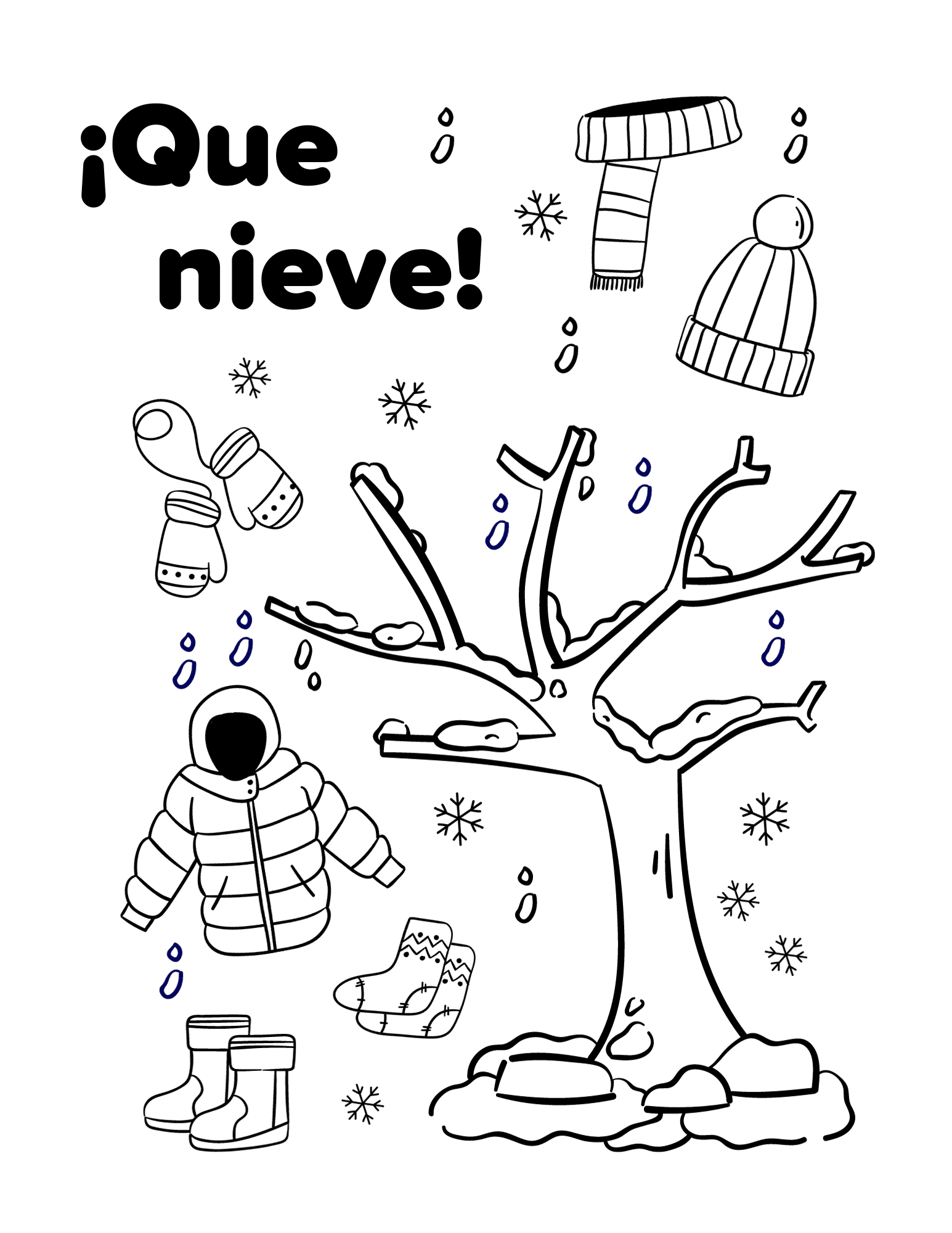 Printable Winter Coloring Sheets With Spanish Vocabulary For Kids 