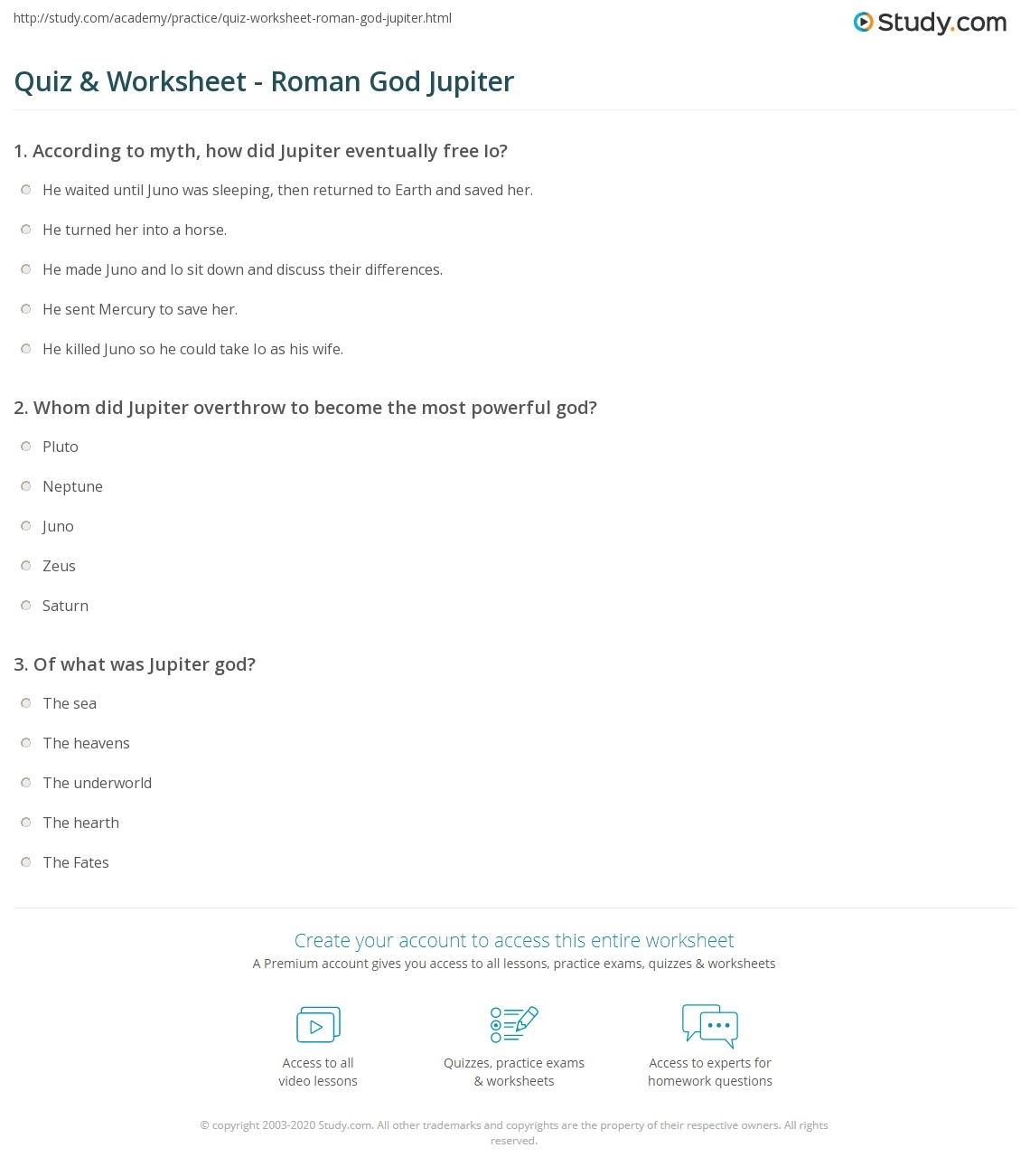 Free Printable Quiz Mythology
