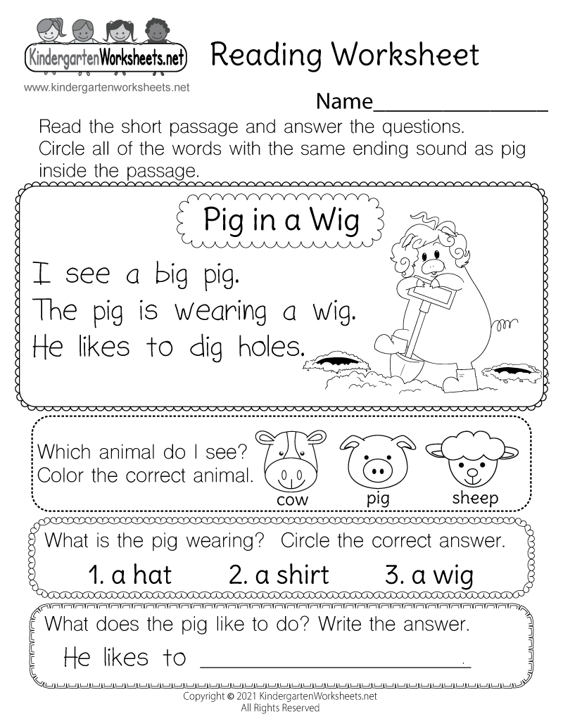 Printable Reading Worksheets For Grade 1