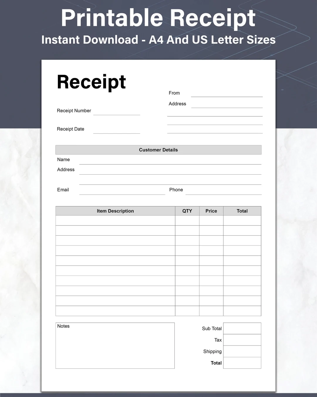 Printable Blank Receipt Template