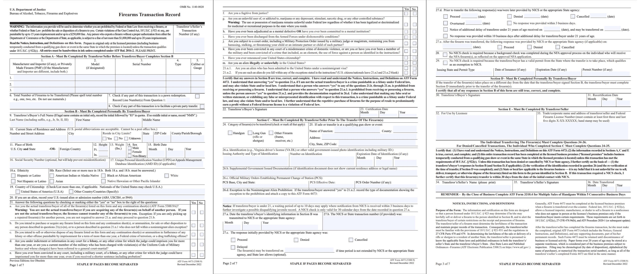 Reminder Revised ATF Form 4473 Required For Use April 1 2023 