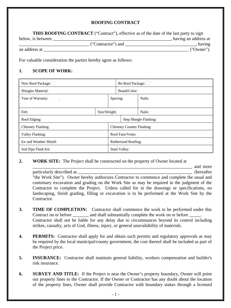Free Printable Roofing Contract Template