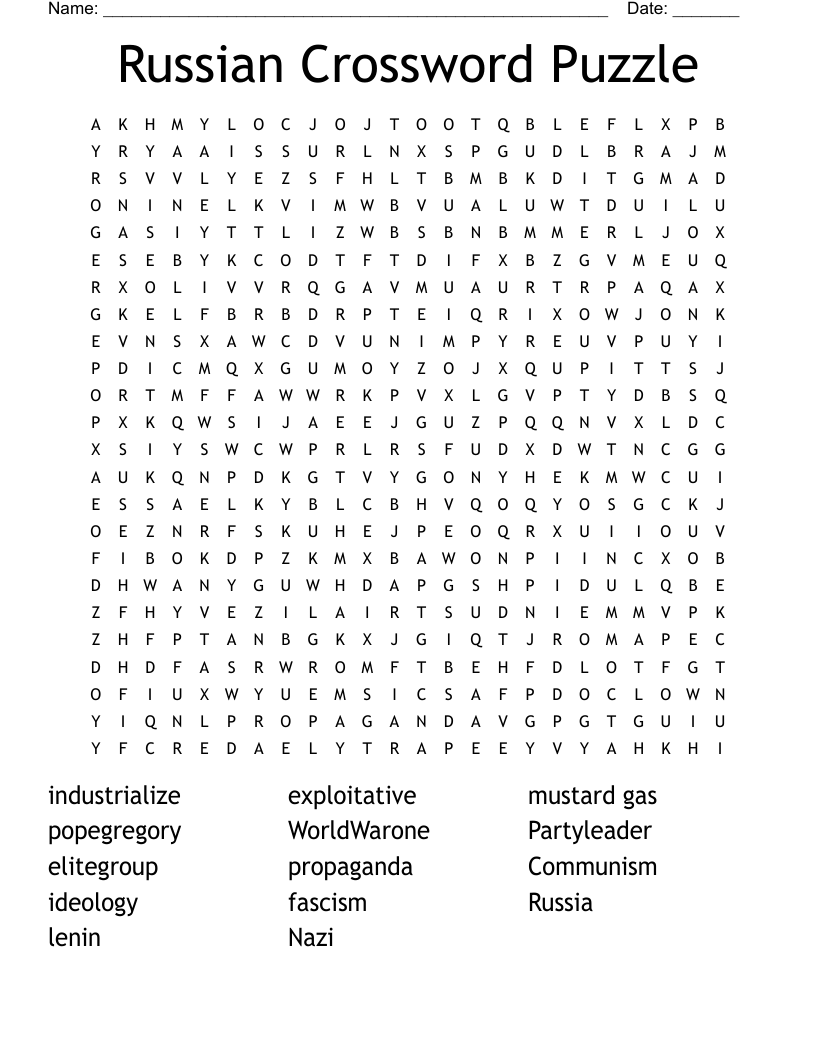 Printable Crossword Puzzles In Russian