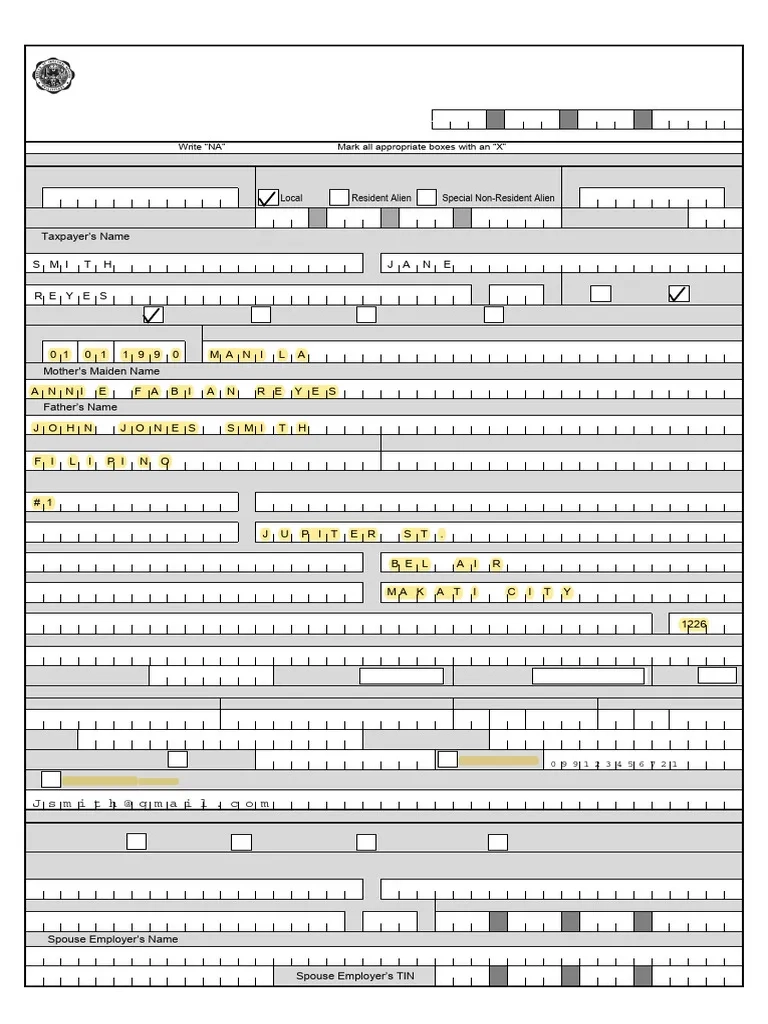 Sample Form BIR 1902 PDF Identity Document Employment
