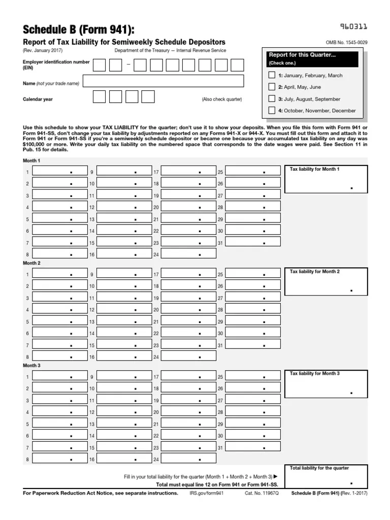 Schedule B Form 941 Report Of Tax Liability For Semiweekly 