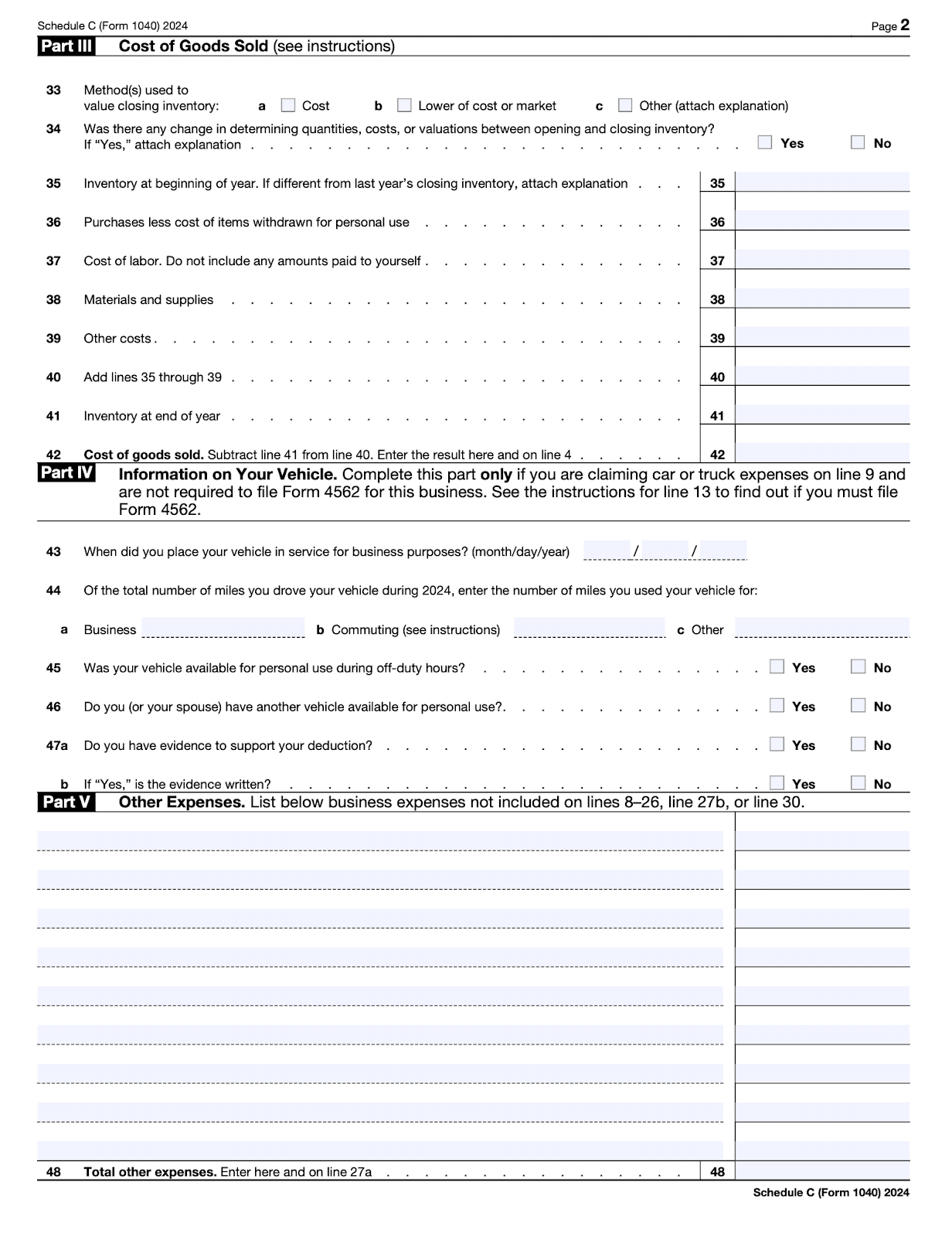 Schedule C Form 1040 2025