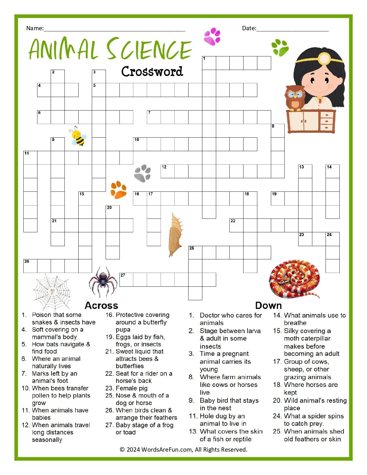 Easy Science Crossword Puzzles Printable