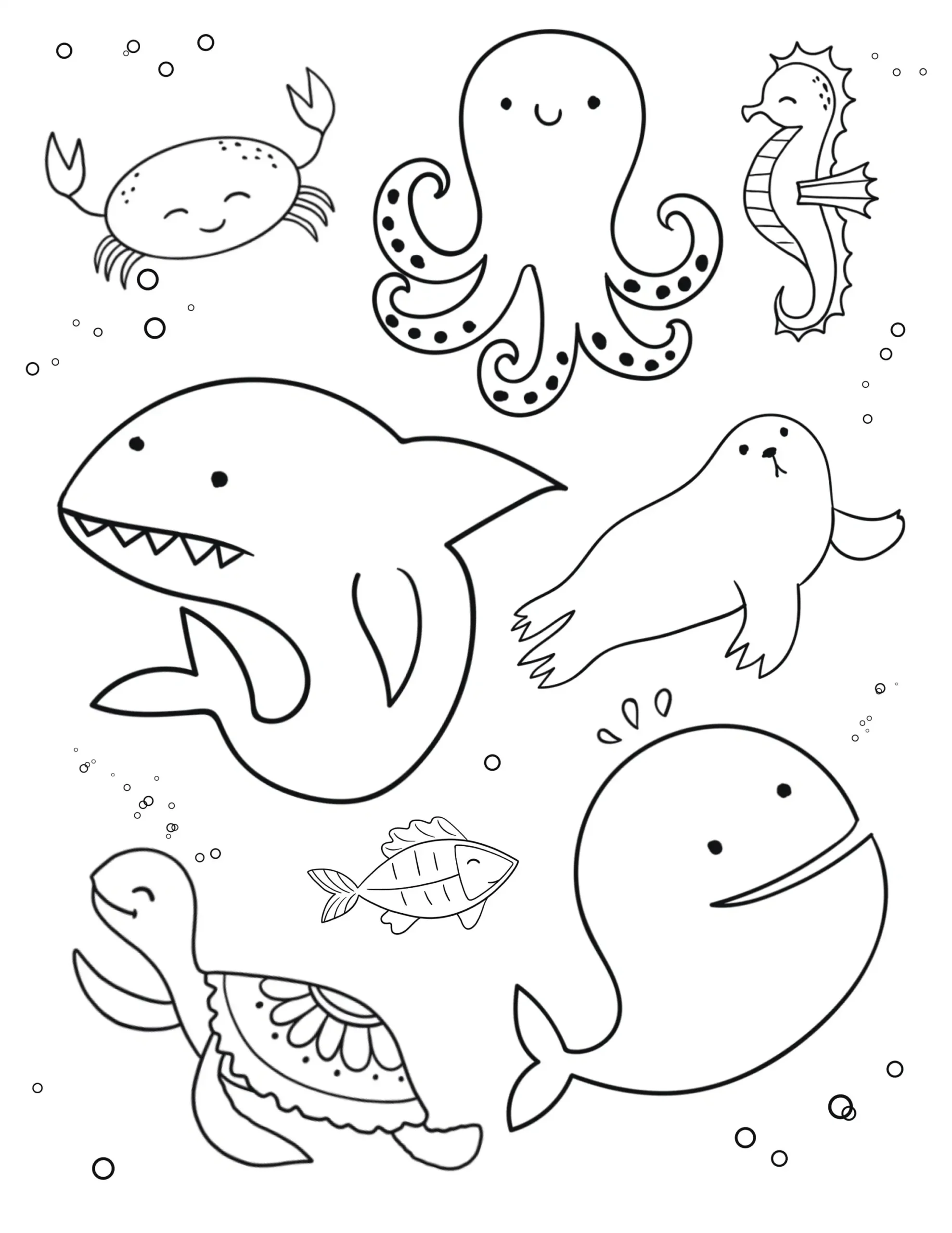 Sea Animal Coloring Page Ocean Life Printable PDF Etsy UK