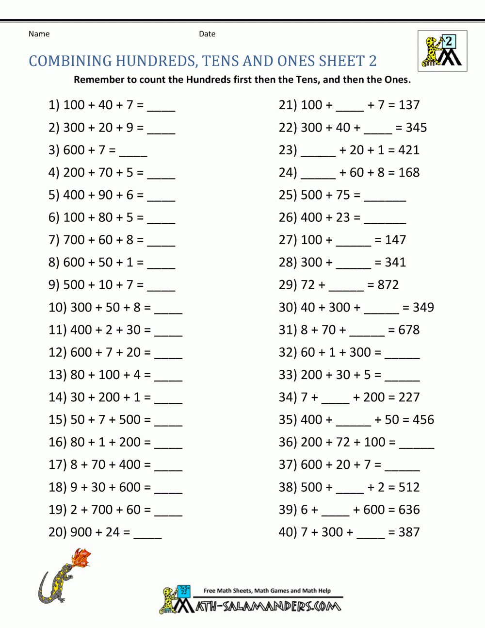 Free Printable Place Value Worksheets Grade 2