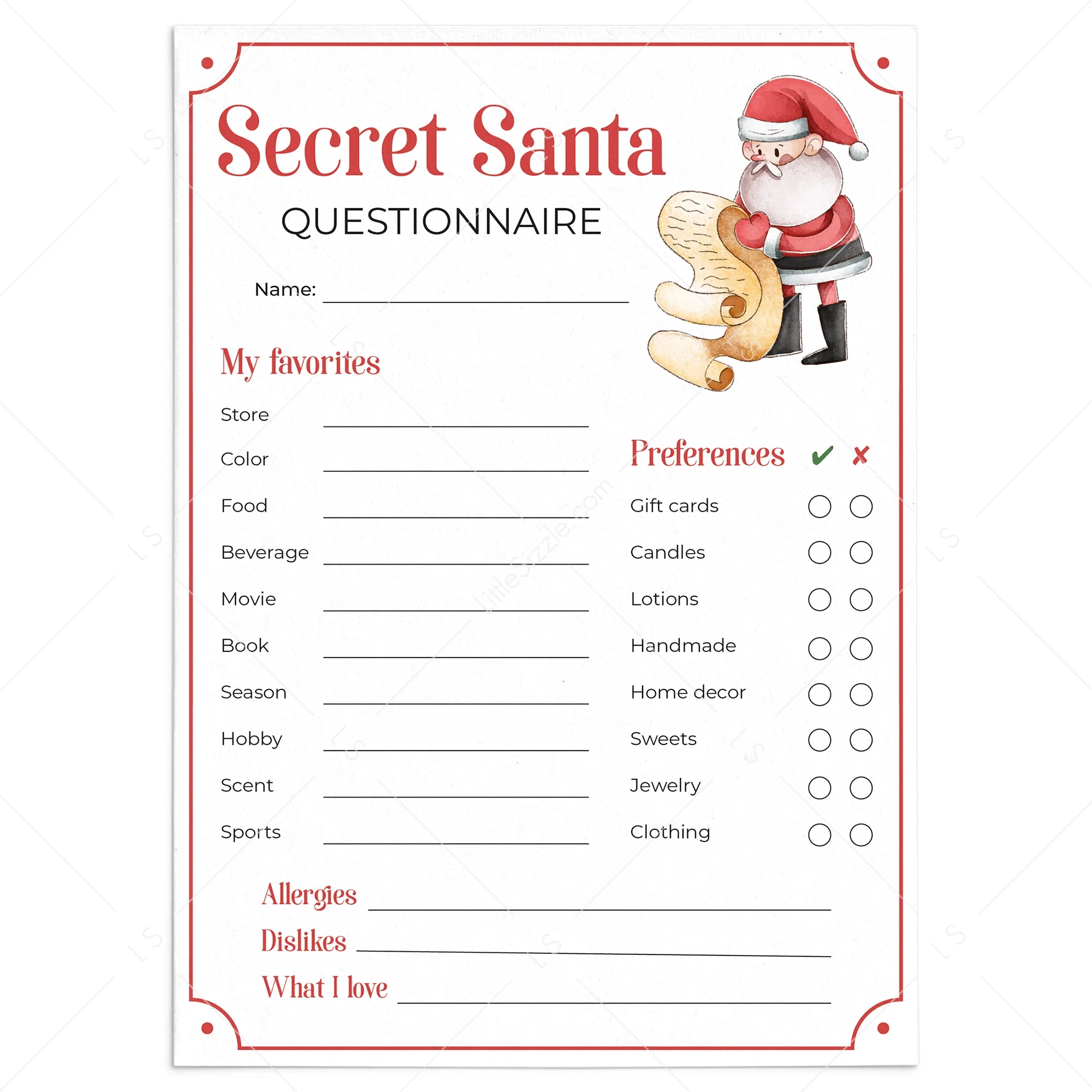 Secret Santa Printable List