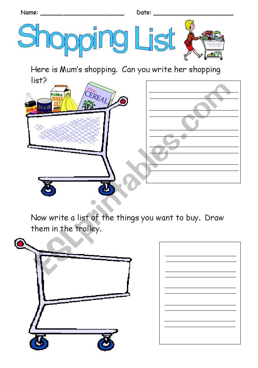 Shopping List ESL Worksheet By Urieth
